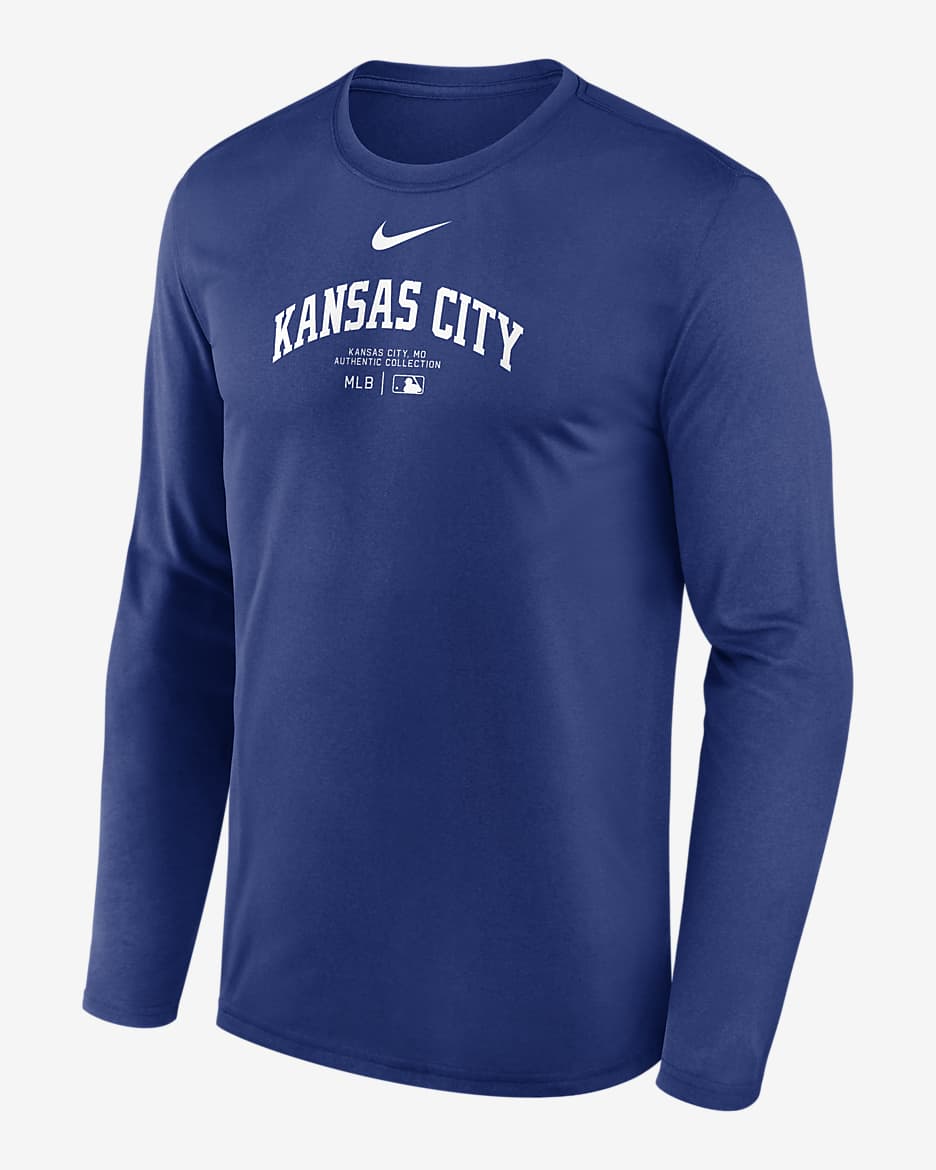 Playera de manga larga Nike Dri FIT de la MLB para hombre Kansas City Royals Authentic Collection Practice. Nike